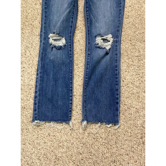 28 CEROS High-Rise Exposed Button Fly Distressed Crop Straight Leg Raw Hem - Picture 3 of 7